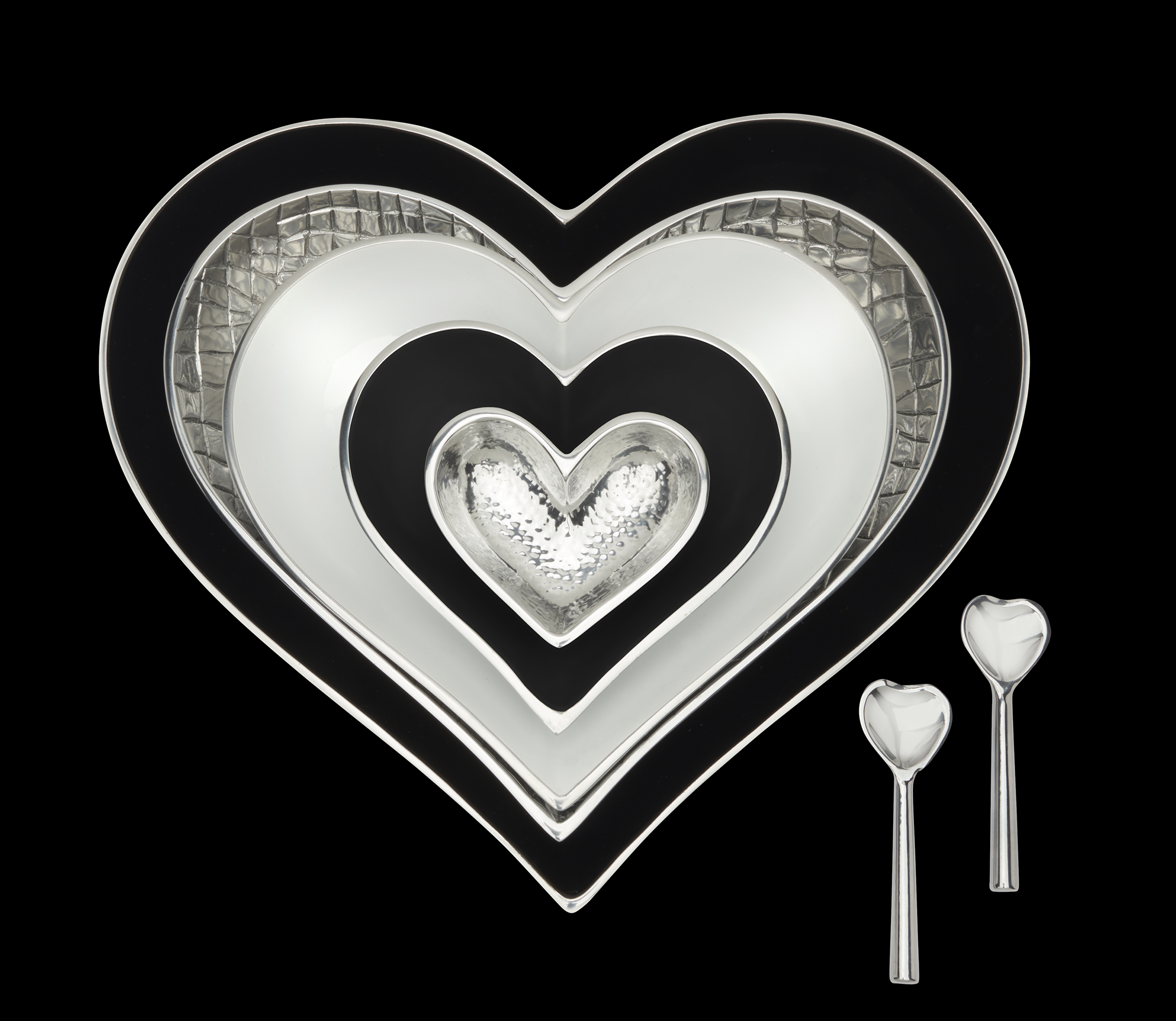 5 Hearts Bowl Set with 2 Heart Spoons-Black & White